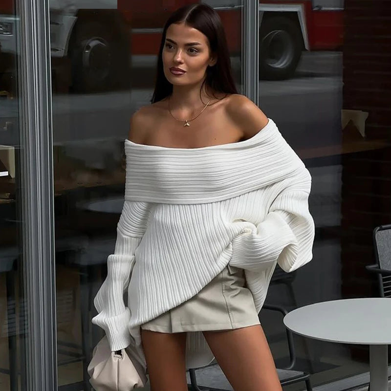 Sovolo™ |  Oversized Off-Shoulder Sweater
