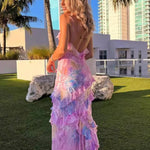 Fiorella – Floral Ruffle Backless Maxi Dress