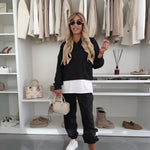 Casual sweatshirtpak met capuchon en patchwork voor dames