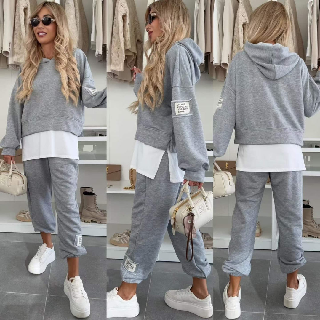 Casual sweatshirtpak met capuchon en patchwork voor dames