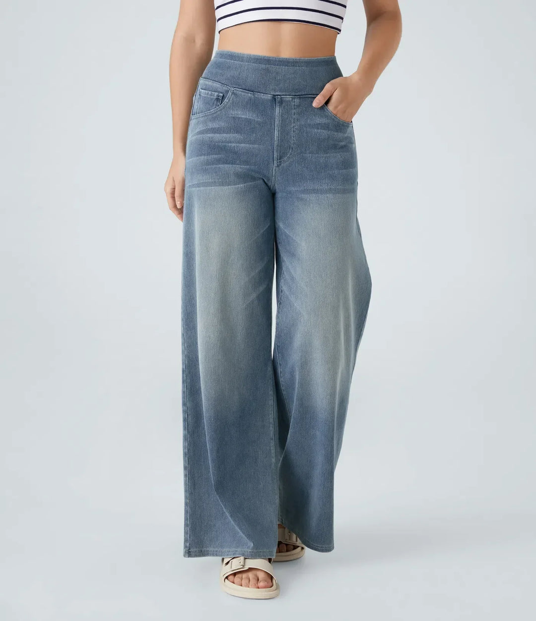 Sovolo™ | Elastische broek met hoge taille