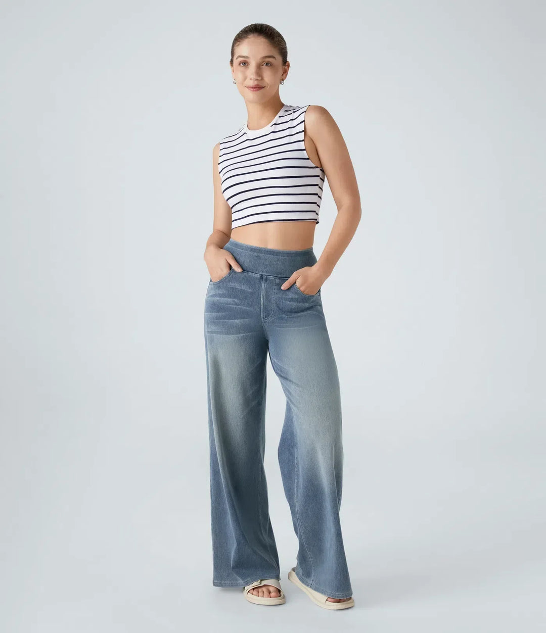 Sovolo™ | Elastische broek met hoge taille