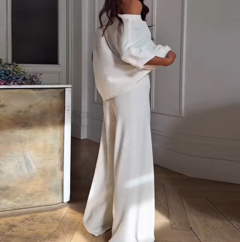 Dames Casual One-Shoulder Top & Broek Set