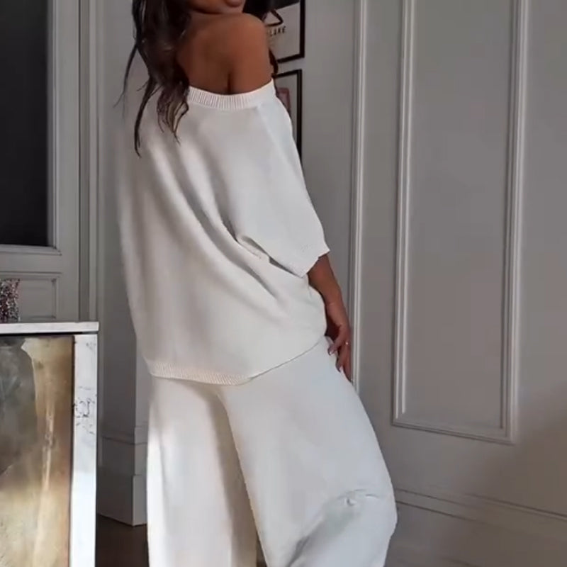Dames Casual One-Shoulder Top & Broek Set